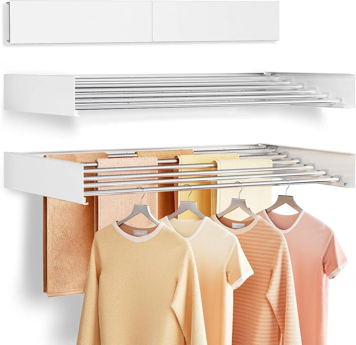 Wall Mounted Clothes Drying Rack Folding Indoor, Foldable Laundry Drying Rack Collapsible,Space Saving,Towel Drying Rack