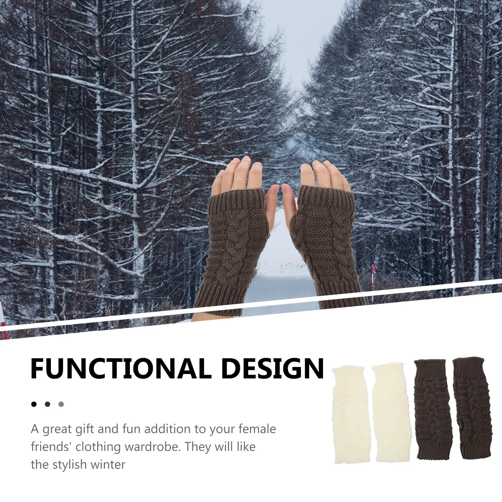 

2Pairs Thermal Half-Finger Gloves for Women Warm Knitted Bamboo Joint Design Outdoor Anti-Cold Sport Gloves Winter Stylish