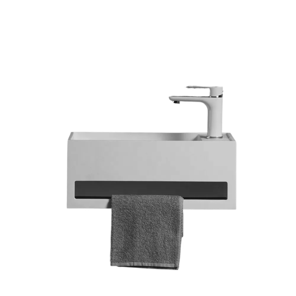 Hot Products Modern Design Wall-Hung Rectangular Artificial Stone Bathroom Sink Solid Surface With Drainer Wash Hand Basin