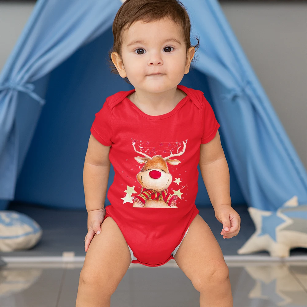 Monos con estampado de Reno navideño Kawaii para bebé, niño y niña, moda de dibujos animados, monos infantiles rojos, pijamas para bebé recién nacido