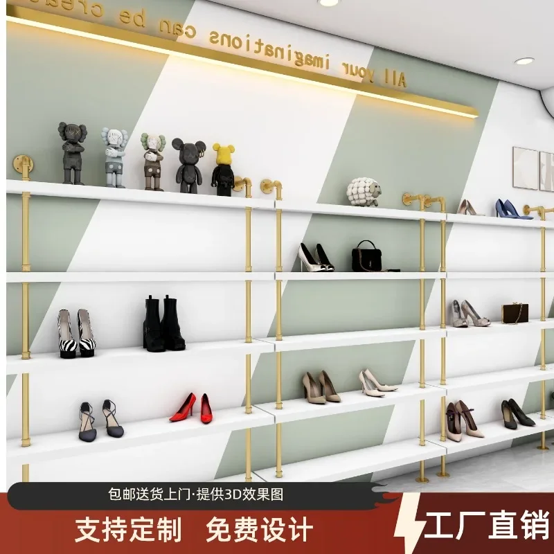 Shoe store rack display rack gold creative wall mounted store shelf multi-layer boys and girls shoe display case