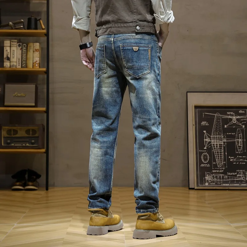 Jeans rasgado retrô estilo italiano masculino, calça jeans elástica, justa, estilista vintage, moda casual