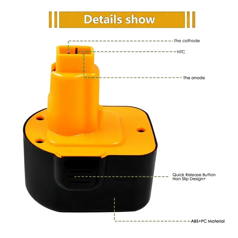 NI-NH 12V, 12800mAh For Dewalt Tool Battery DE9074 DC9071 DE9037 DE907 DE9075 DW9071 DW9072 DW9074 DC727 DC756 DC980 DC981
