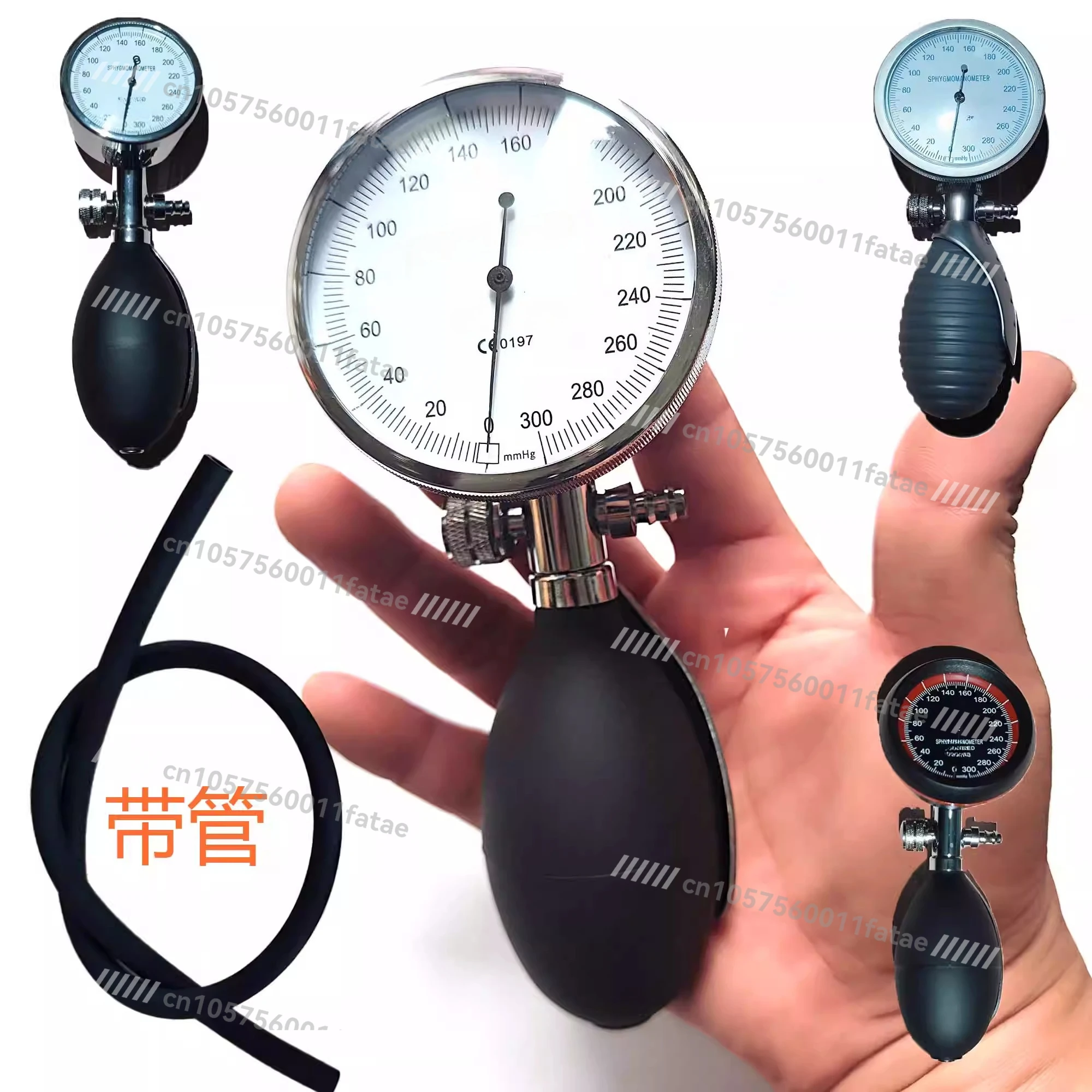 Holding A Gas Pressure Gauge, An Inflatable Pressure Gauge, A Leak Gauge, and A Hand-pinched Inflatable Endoscope Leak Gauge
