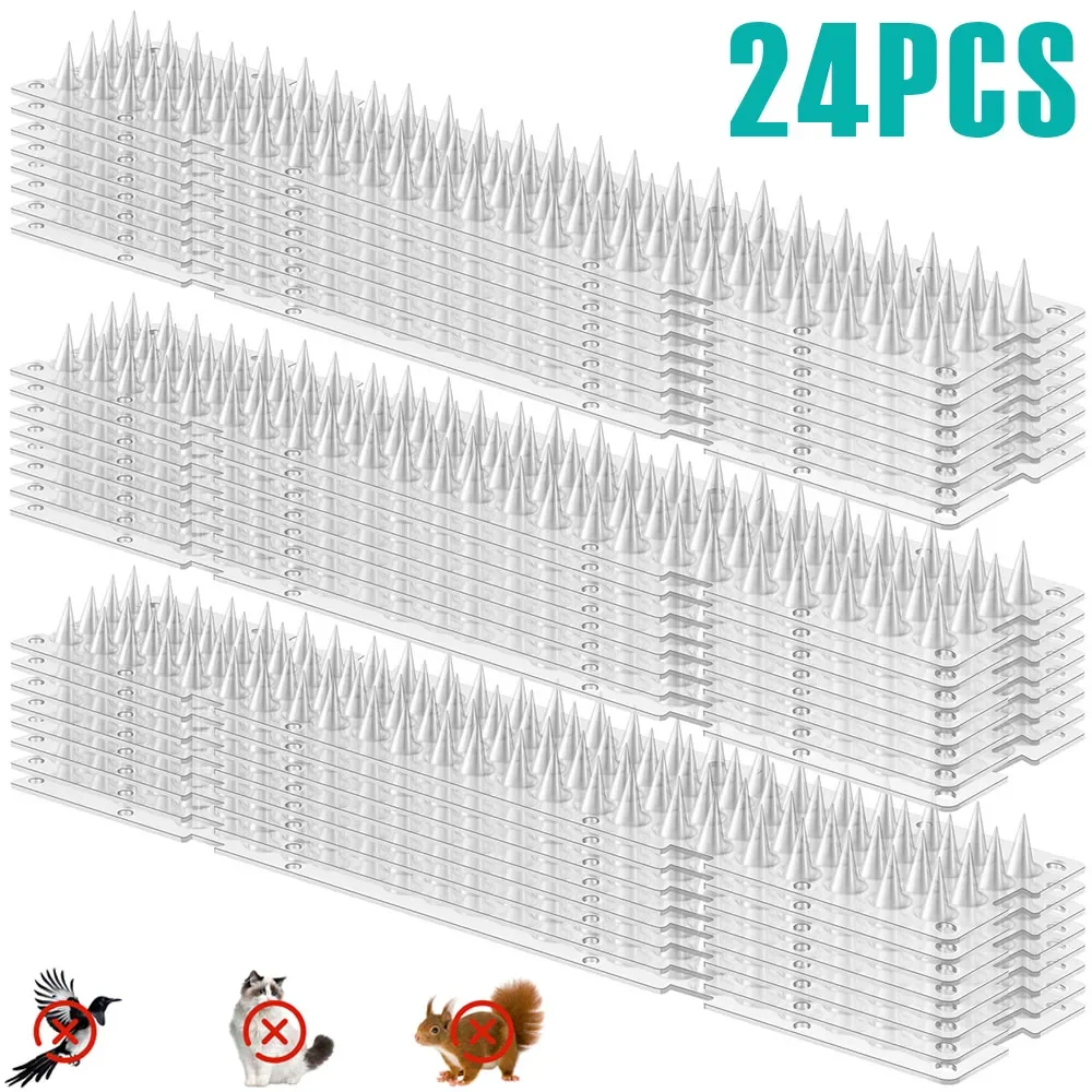

24Pcs Bird Repeller Spikes Plastic Transparent Cat Intruder Deterrent Strip Anti Climb Fence Wall Spikes for Pigeon Squirrel Cat