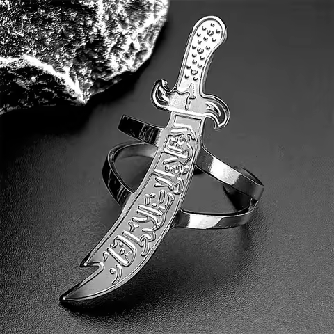 Arabic Ali Zulfiqar Sword Knife Rings for Women Men Stainless Steel Silver Color Muslim Islamic Resizable Finger Ring Jewelry