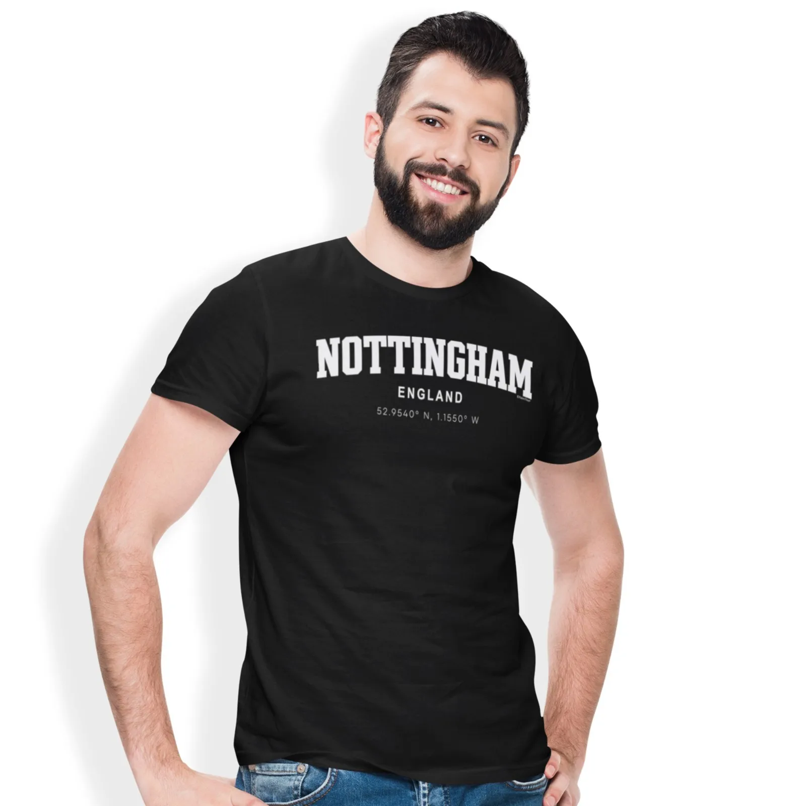 Nottingham Varsity Style Print With Coordinates Hand Printed TShirt Size S5XL