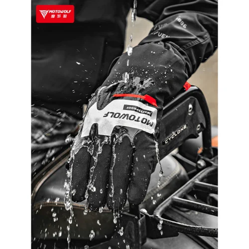 Imagen 2 del producto Guantes de motociclismo para hombre, cubierta impermeable a prueba de viento, cálidos artículos de equipo para motociclista de carreras, Otoño e Invierno