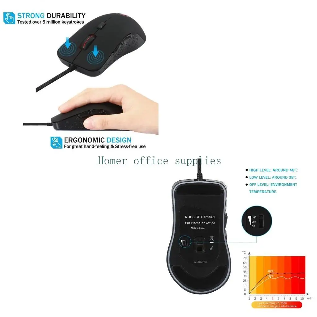 

K43B 2400 DPI Нагревательная мышь Детали для ноутбука Проводная игровая фотоэлектрическая мышь