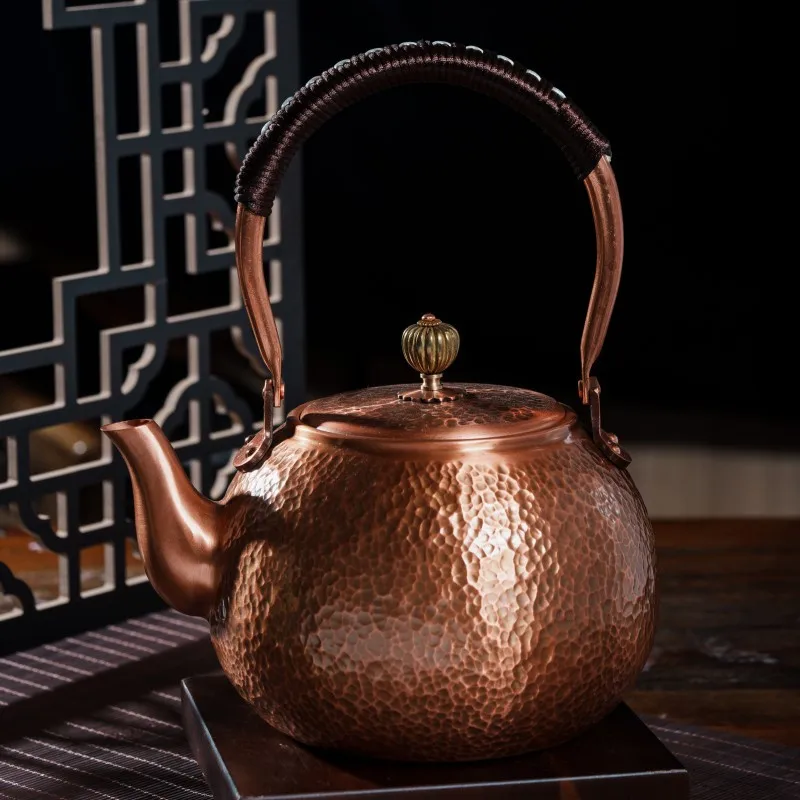 2026 Chinese Antique Hand‑made Thick Red Copper Teapot Lifting‑Beam Kettle for Home Kung Fu Tea Ceremony Vintage Drinkware