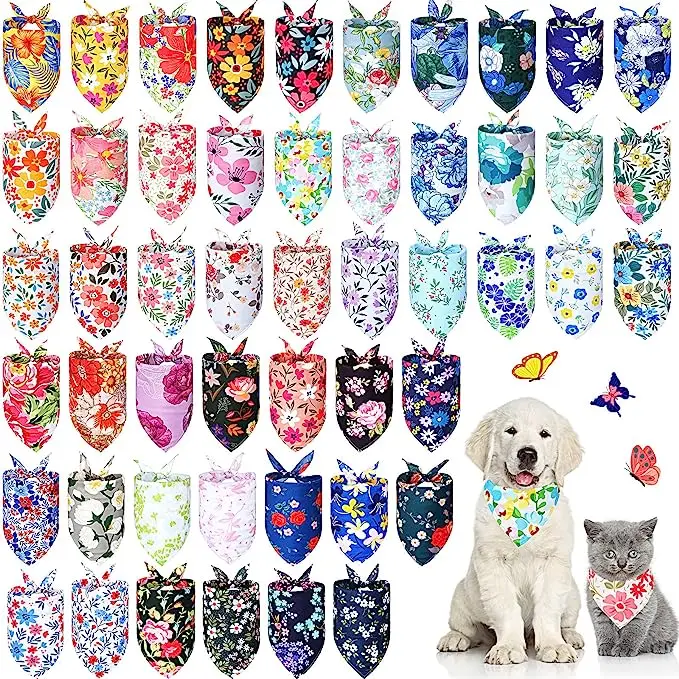 50Pack Sommer Hawaii Hund Bandanas Weiche Dreieck Hund Schals Polyester Obst Bandana Blumen Muster für Kleine Medium Große Haustiere – Detail 1