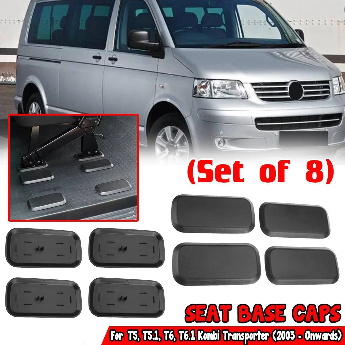 8PCS Car Seats Base Cover Caps for T5 T5.1 T6 T6.1 Kombi Transporter 2003+