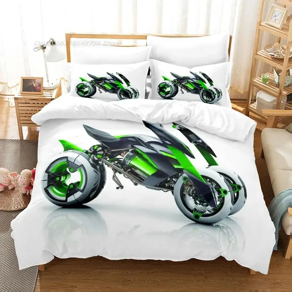 Kawasaki Bedding Set Single Twin Full Queen King Size Bed Set Aldult Kid Bedroom Duvetcover Sets 3D Print Cool Wild Motorcycle