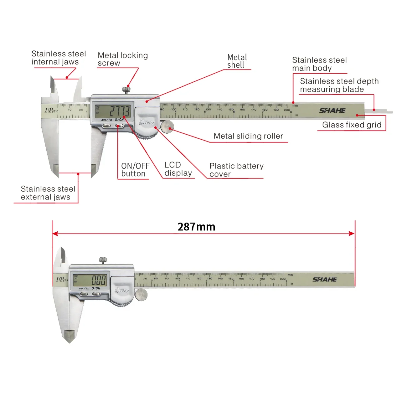 SHAHE Digital Caliper, Calipers Measuring Tool with IP67 Waterproof,Stainless Steel Design 0-8 inch/200mm