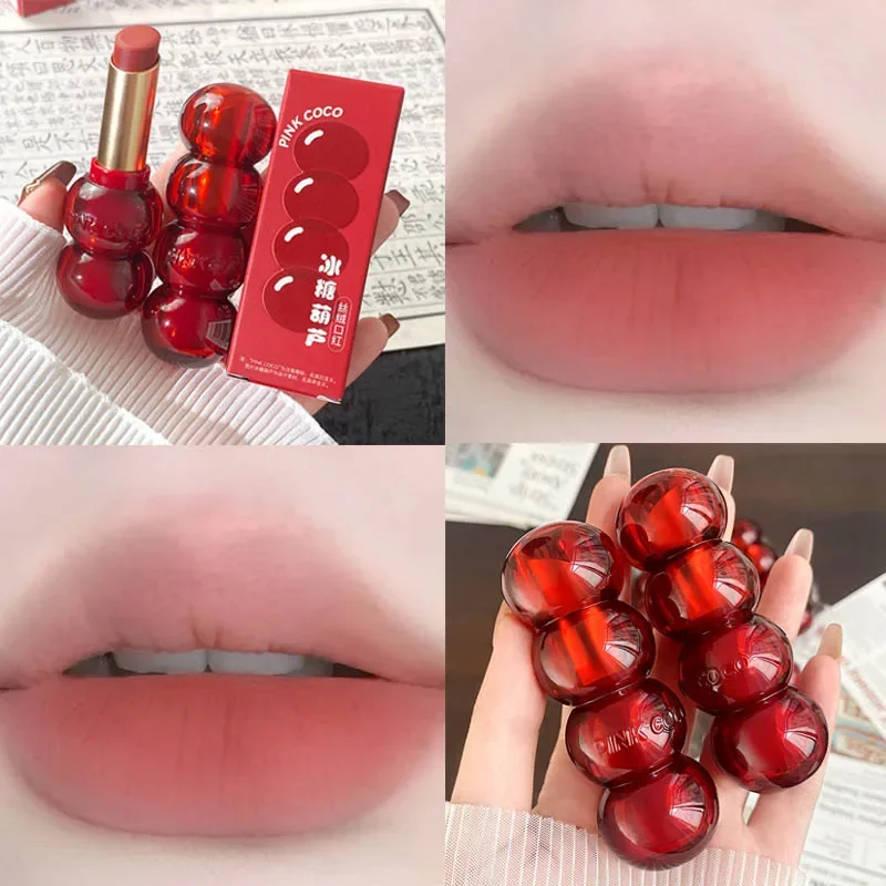 Bingtanghulu Velvet Matte Lipstick Light Pink Soft Fog Lipgloss Non-stick Cup Sexy Hawthorn Red Lip Tint Lip Glaze Korean Makeup