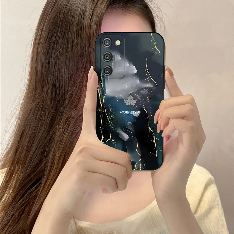 For Samsung Galaxy A03S Dunhuang Girls Dark Tulip Anti slip Circle Golden Chinese Loong Lucky Carp TPU Black Soft Phone Case