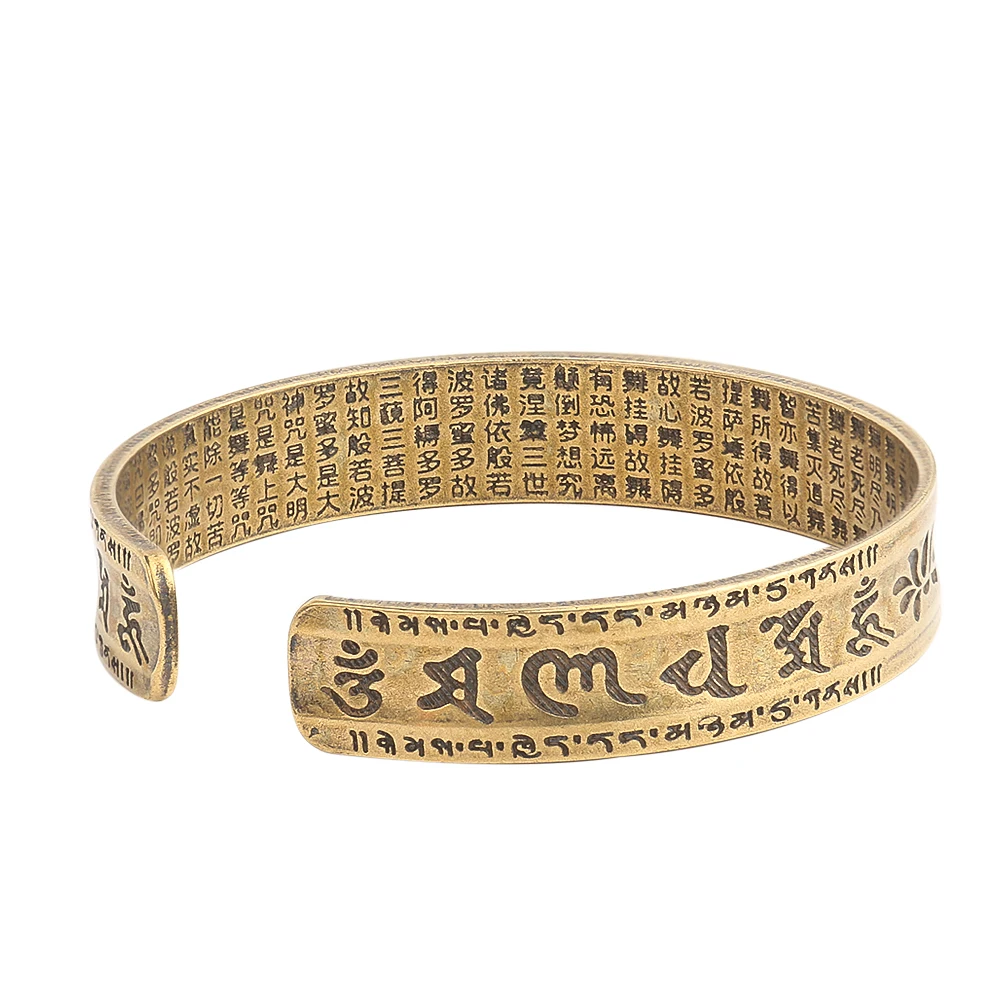 

Vintage Tibetan Buddhism Bangle Om Mani Padme Hum Prajna Heart Sutra Brass Bracelet for Women Men Amulet Statement Jewelry Gift