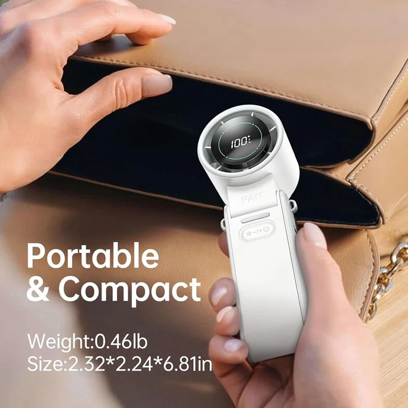 3-In-1 Portable Handheld Turbo Fan, Digital Display, USB Rechargeable Mini Hand Held Personal Fan For Travel, Outdoor