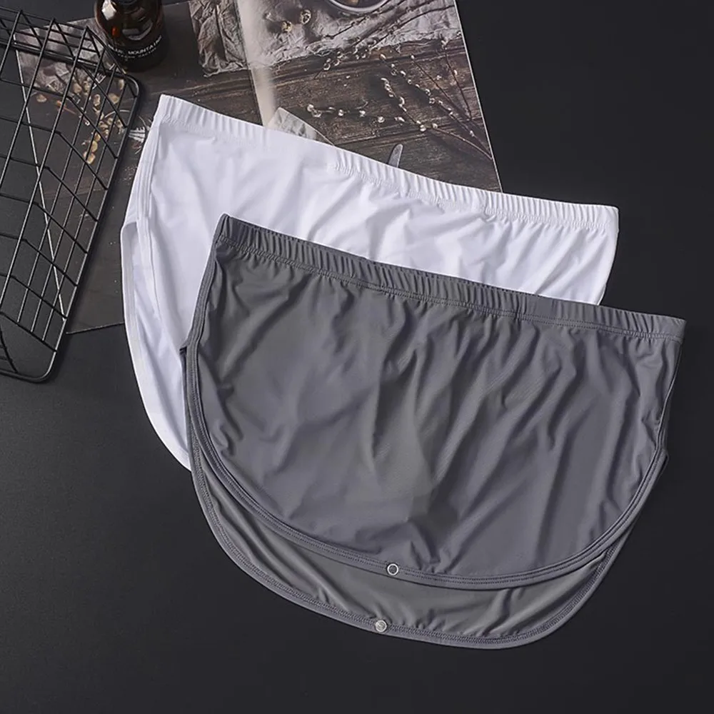 

Men Detachable And Closed Low Waist Ice Silk Boxer Underpants Arrow Home Pants Men's Underwear U Convex Ice Silk Thong Back