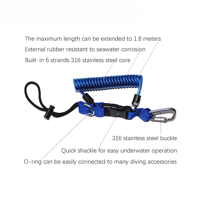 Scuba Diving Wire Anti-lost Spiral Spring Coil Safety Rope Hand Grip Camera Strap Missed Quick Release Rope Photography Accessor