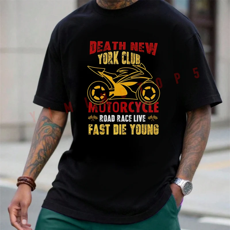

DEATH NEW YORK CLUB Graphic Motorcycle T-shirt Men's Summer Cotton Casual Short-sleeved O-neck Top Tees