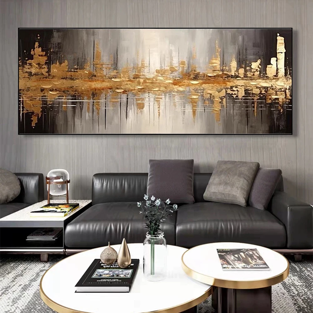 

Large Abstract Night View of City Oil Painting Golden and Black Painting Modern Home Wall Decor Texture Canvas Wall Art painting