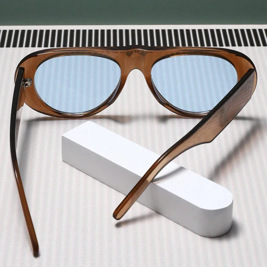 أزياء جديدة ريترو البيضاوي إطار كبير النظارات الشمسية الإكسسوارات الحد الأدنى تصميم النظارات الشمسية مقاومة للأشعة فوق البنفسجية الإناث #2