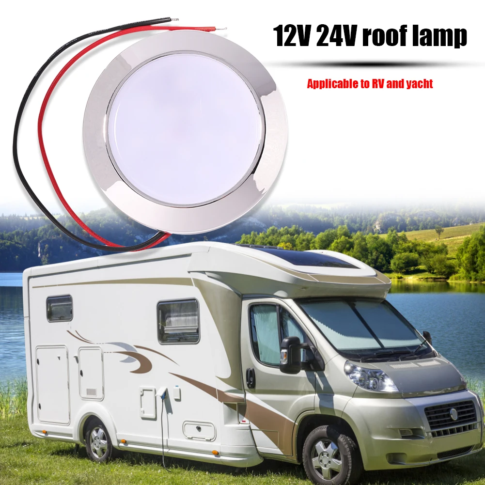 

12V Round Shape Motorhome LED Lights 200LM Auto Dome Reading Lamp 1.8W 24 SMT LED Panel RV Ceiling Lamp for Boat Camping Trailer