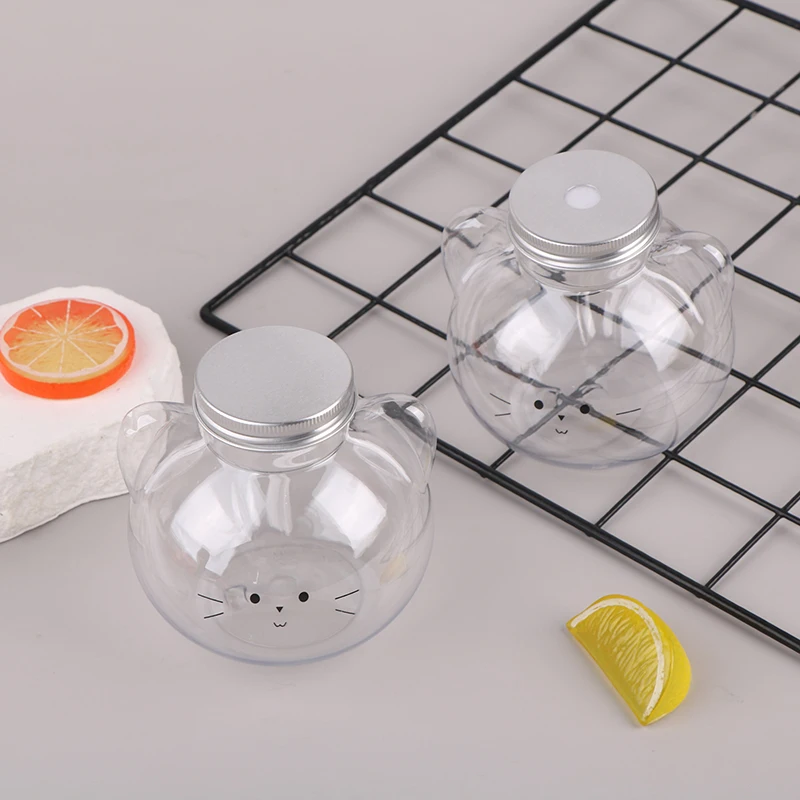 Botellas de agua con forma de gato, leche, té, café, jugo, taza portátil para beber, botella de bebida transparente para el hogar, sin BPA