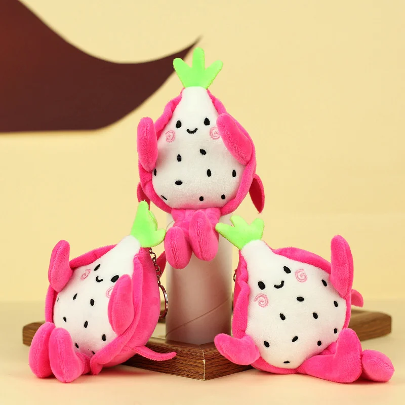 Comfortable Simulated Dragon Fruit Plush Toy Fruit Pendant Keychain Soft Pillow Plush Toy Kawaii Cartoon Fruits Girls Doll Toys