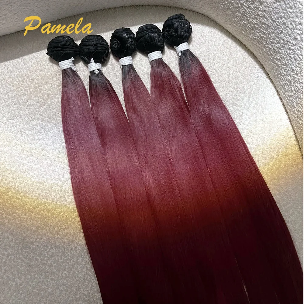 

Цветные прямые волосы Ombre1b 99J, 100% натуральные необработанные волосы, 3 пучка, настоящие человеческие волосы для наращивания для женщин.