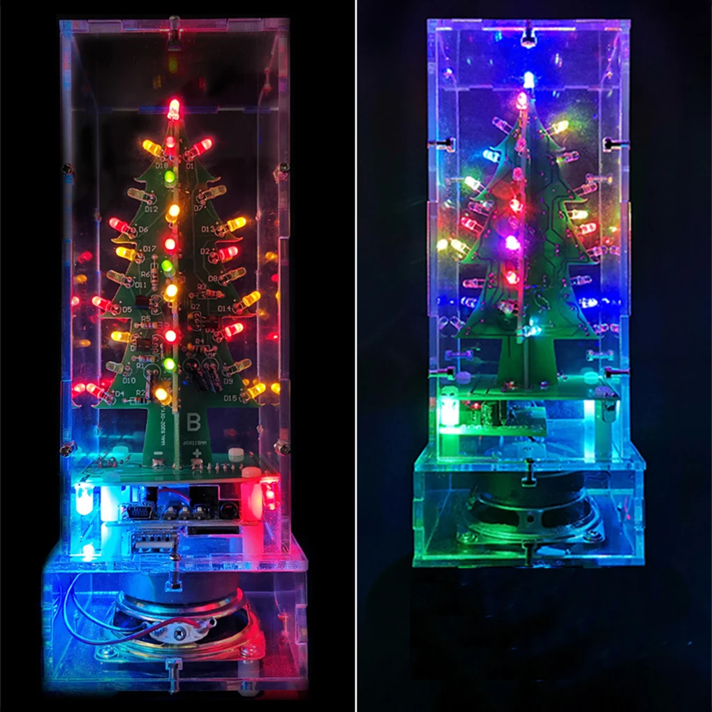 3D DIY Christmas Tree Kit Bluetooth Music Rotating Christmas Tree with 36 Flashing LEDs Colorful Electronic Entertainment Kit