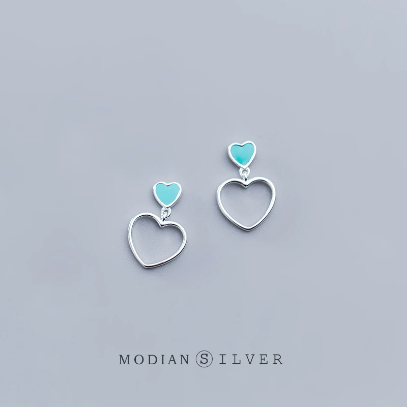 Modian 2025 New Romantic Enamel Hearts Drop Earring for Women Pure 925 Sterling Silver Dangle Earring Fashion Fine Jewelry