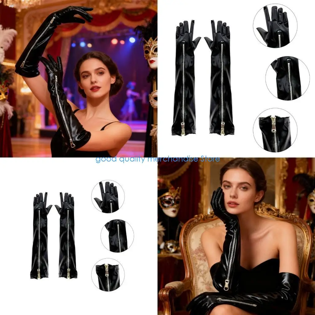 y5jd-practical-pu-leather-gloves-long-zip-closure-wear-resistant-halloween-costumes