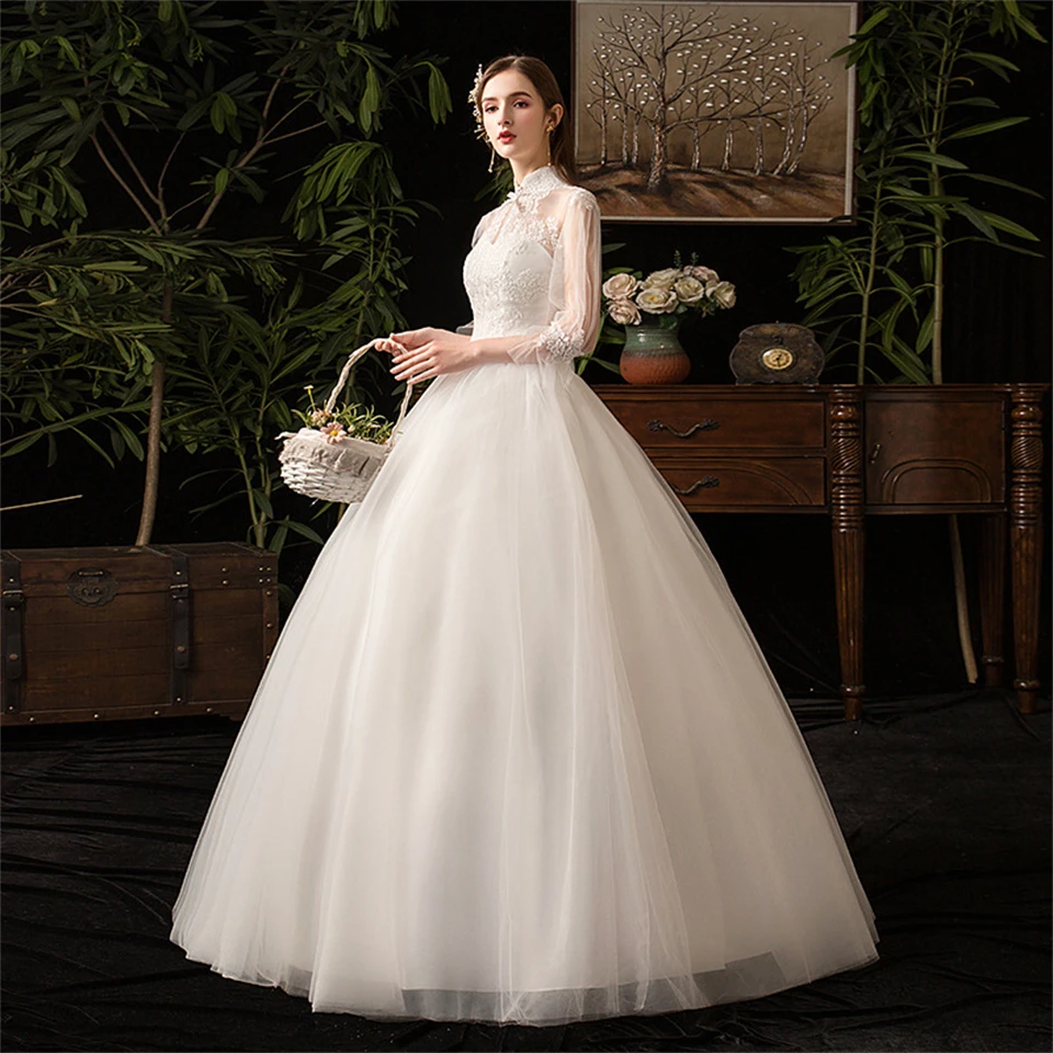 Elegante collo alto Tulle Cut-out Illusion Bow abiti da sposa per le donne 2024 Ball Gown Sweep Train abiti da sposa Vestidos De Noiva