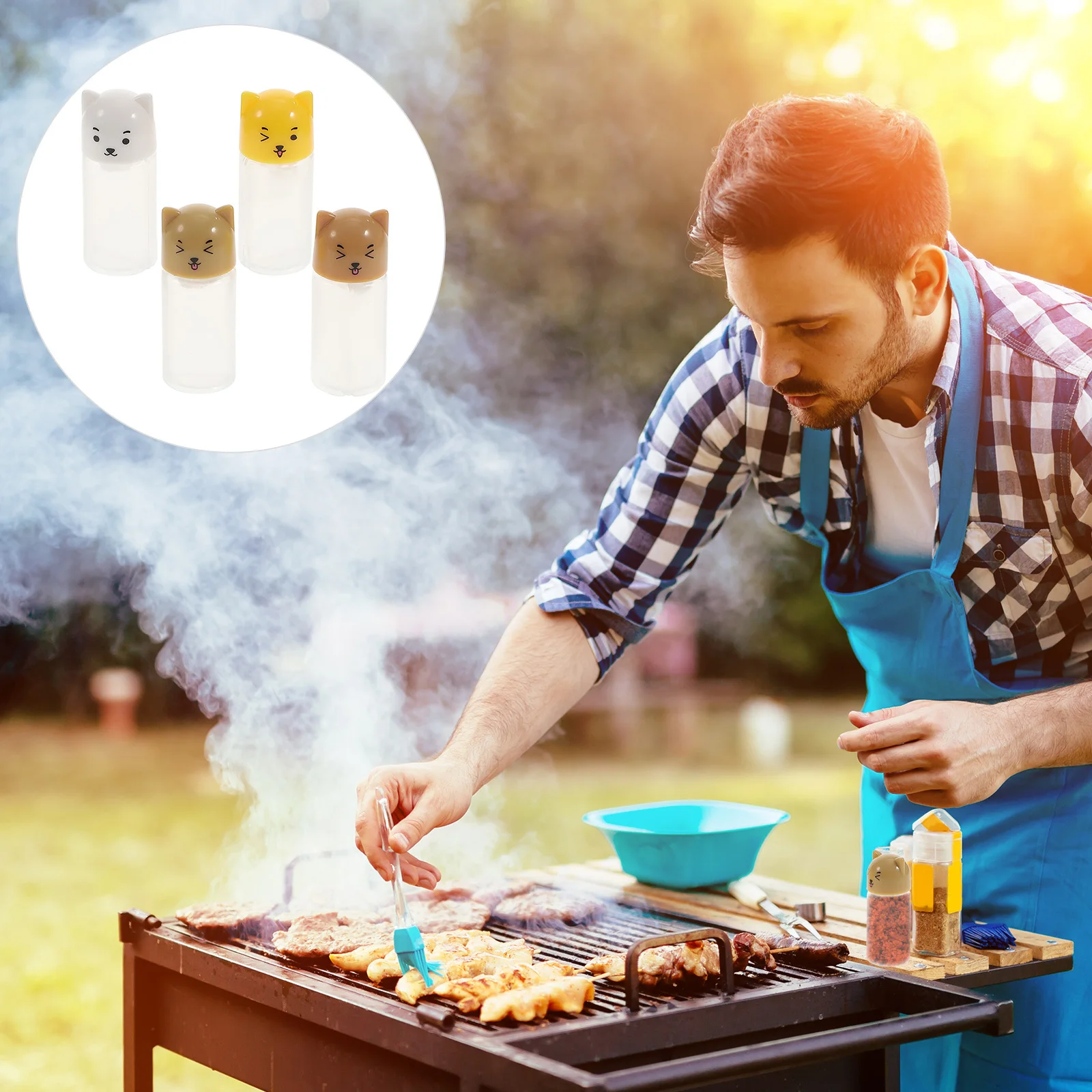 

4Pcs Mini Sauce Bottles Cartoon Design Plastic Small Seasoning Containers for Outdoor Picnic Portable Soy Sauce Dispenser