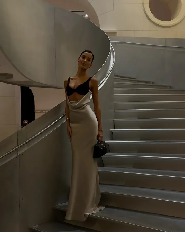 2025 Sexy Satin Hollow-out Long Dress Women Elegant Off-shoulder Sleeveless High Waist Slim Dresses Fashion Evening Party Gowns