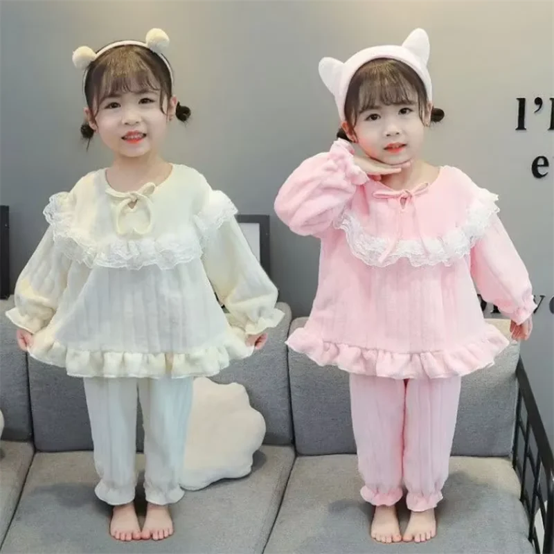 

Children's Coral Velvet Pajamas Set Autumn Winter New Cute Princess Style Children's Girls' Warm Pajamas Girls' Home Clothes Set