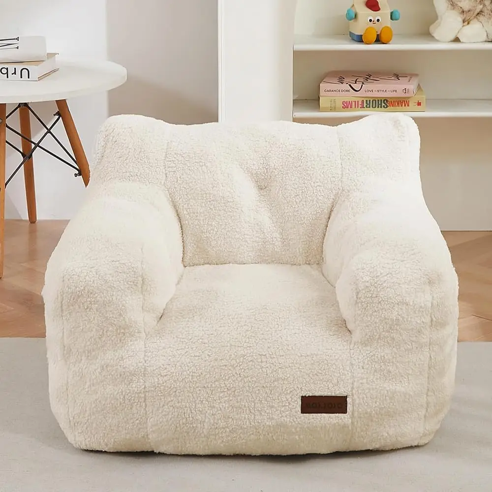 

Kids Sherpa Bean Bag Chair, Boucle Toddler Chair Toddler Bean Bag Couch For Girls And Boys, Teddy Lazy Sofa With Pocket For