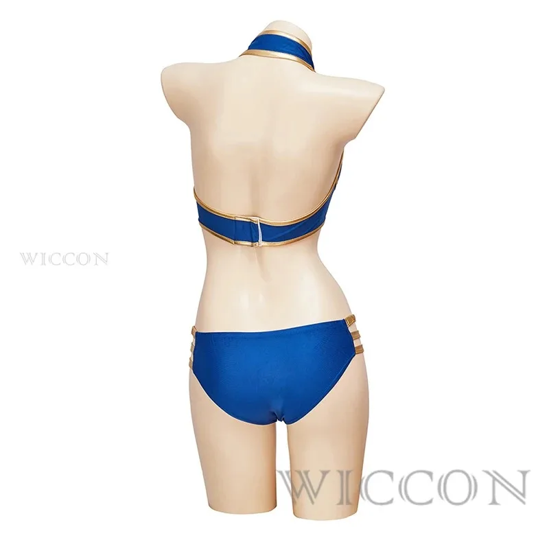 تشون لي تأثيري ازياء الأزرق مثير بيكيني البدلة لعبة موحدة ملابس السباحة أغطية الرأس الإناث حفلة الهالوين الزي؛ 2'k، 8؛ c'