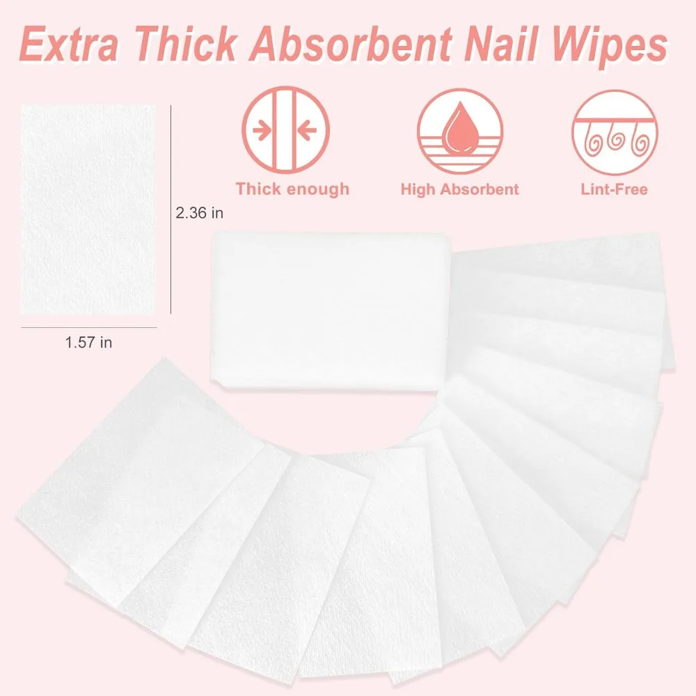 Lint Free Nail Wipes - 270 Pcs Thick Absorbent Cotton Pads for Gel Polish Removal and Manicure at Home or Salon view 2