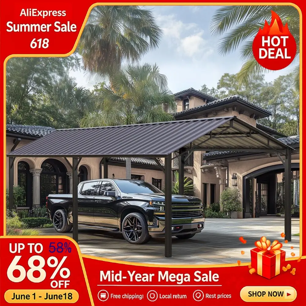 

10x20 ft Carport, Metal Carports Canopy Heavy Duty Car Port Portable Garage with Galvanized Steel Roof MultiUse Shelter, Custom