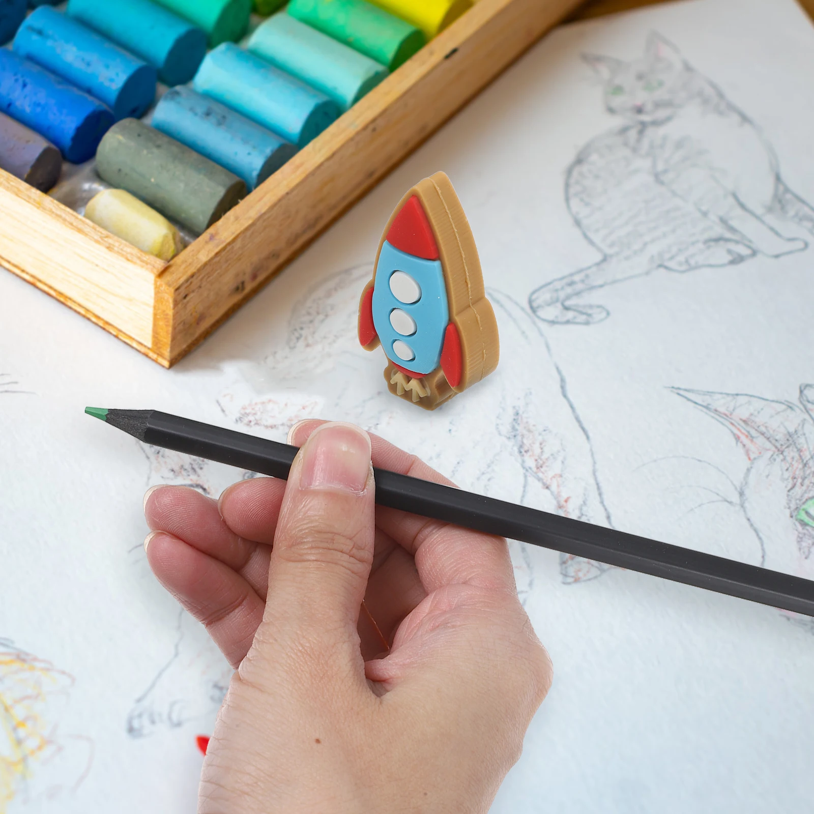 

6pcs Pvc Rocket Extenders Adorable Cartoon Caps Soft Protective Toppers For s Tip Cover Pen Toppers Pvc Pencil Protectors