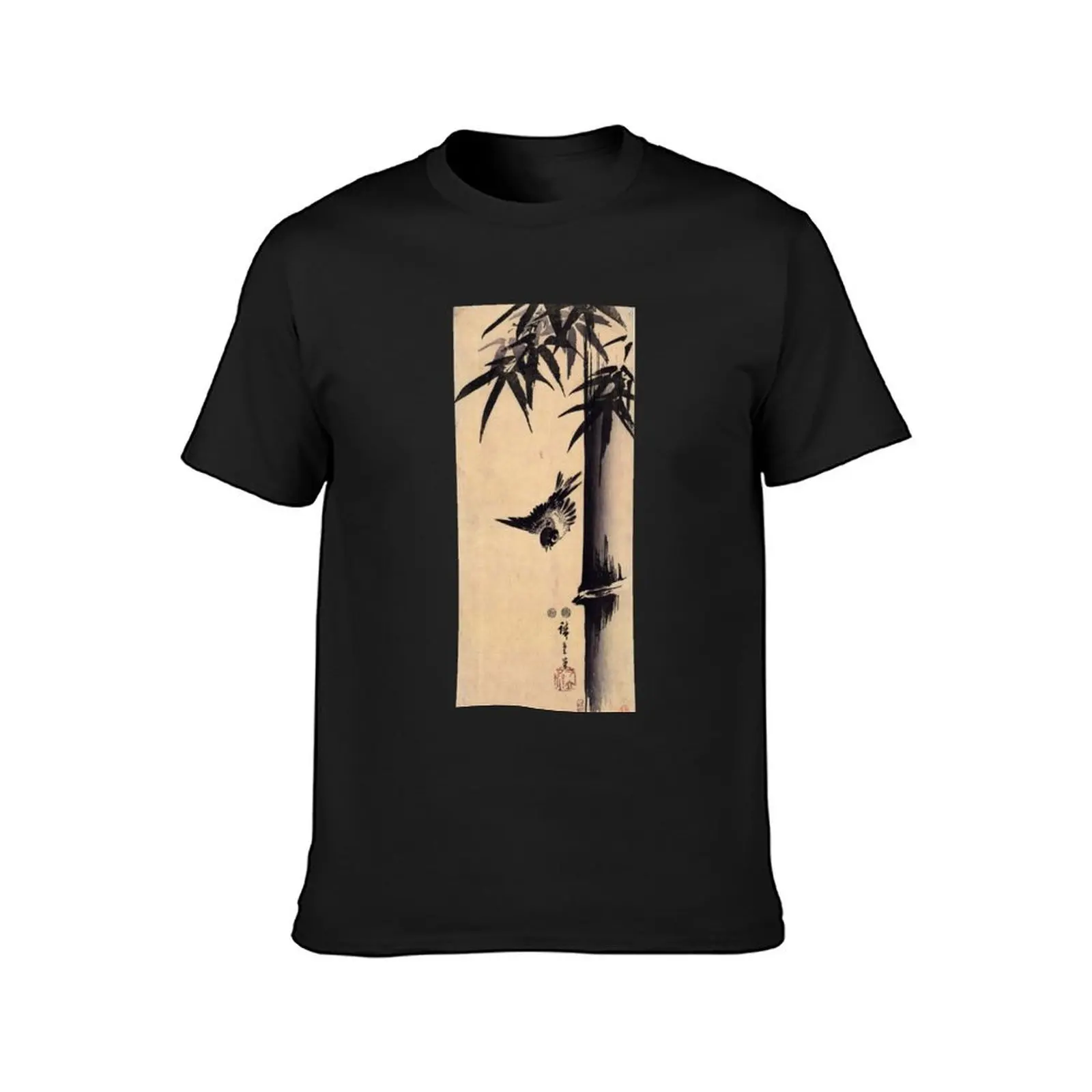 Sparrow and Bamboo 2 by Utagawa Hiroshige (Reproduction) T-Shirt plus size tops anime clothes workout shirts for men