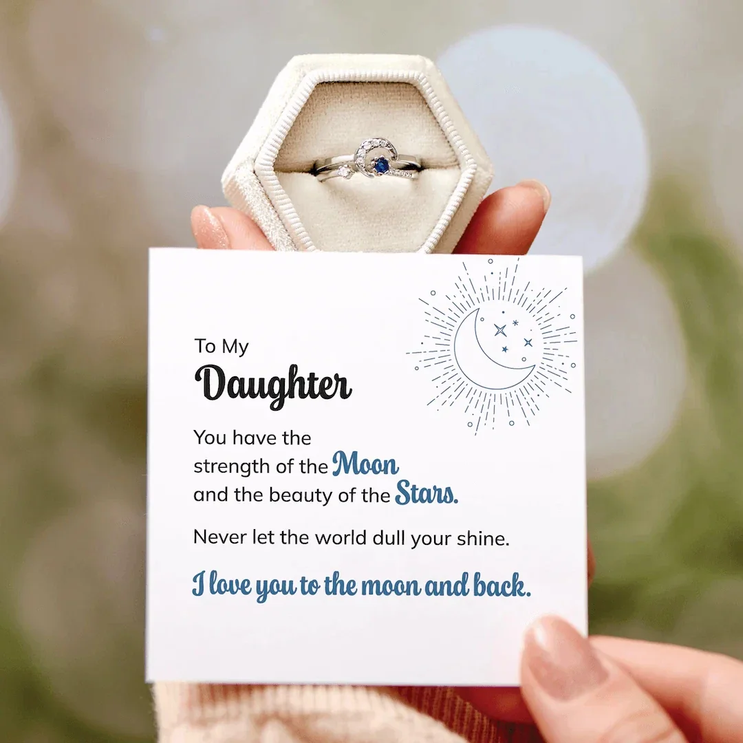 Moon And Star Stackable Ring With Gift Box and Card Fashion Zircon Women Girl Rings 2024 Dropshipping