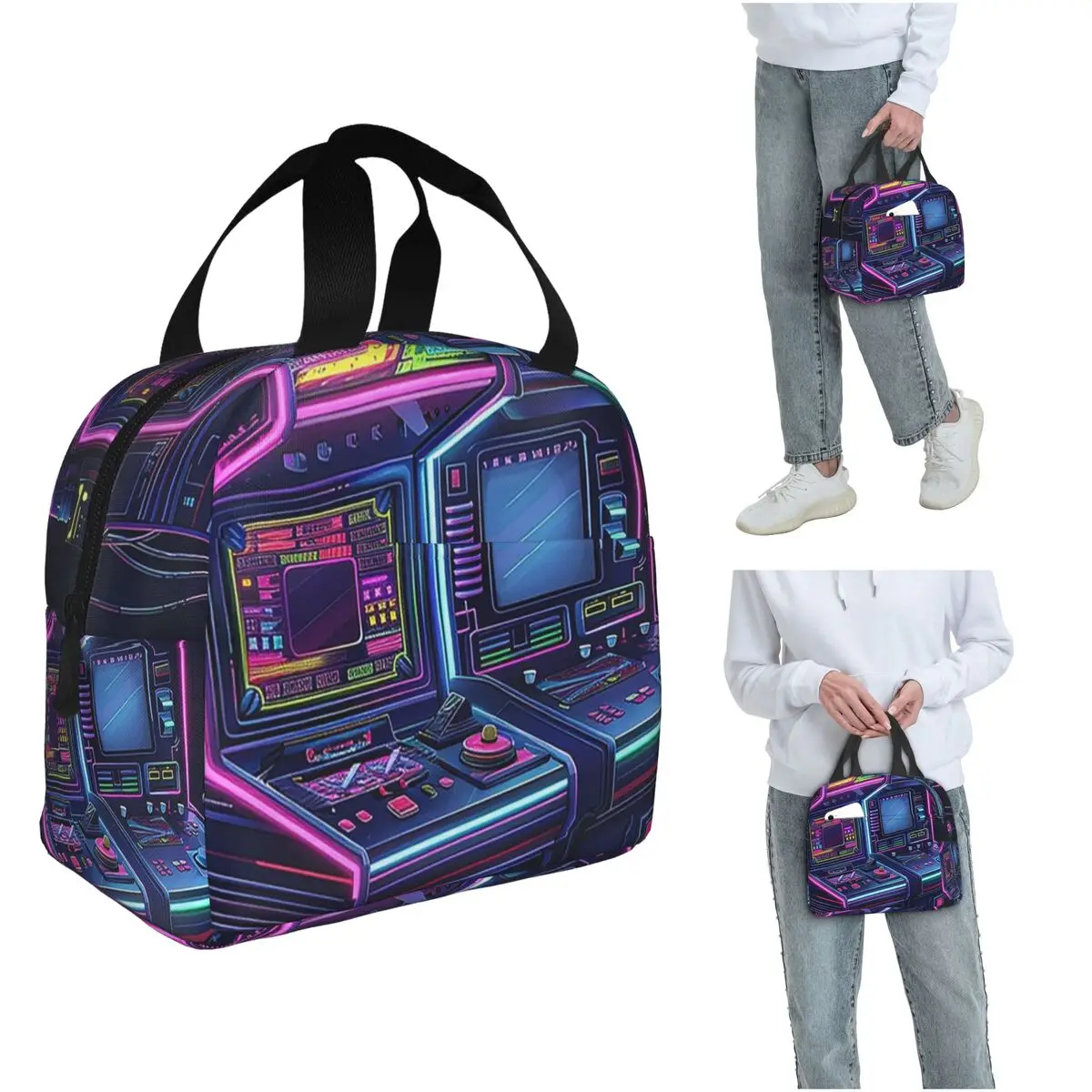 

Fluorescent Neon Games Console Insulated Lunch Bag for Women Kids Leakproof Food Boxes Thermal Lunch Box Tote