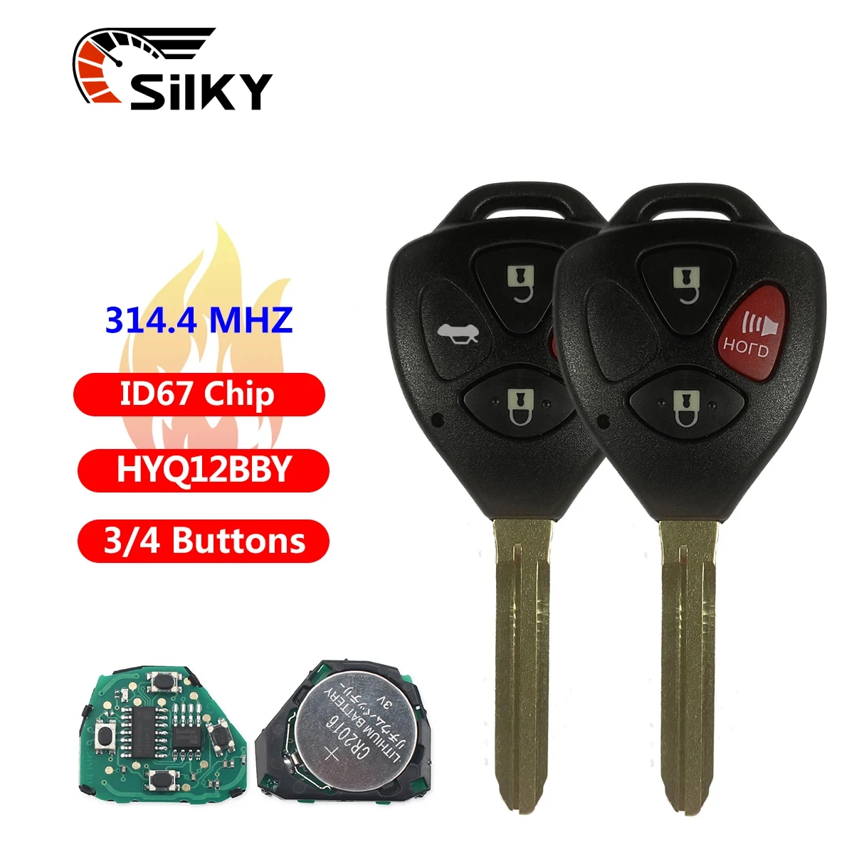 

SilKY Smart Remote Car Key Fob 314.4Mhz HYQ12BBY ID67 Chip 3 Buttons For Toyota RAV4/Hilux/Camry Car Auto Remote Contol Key