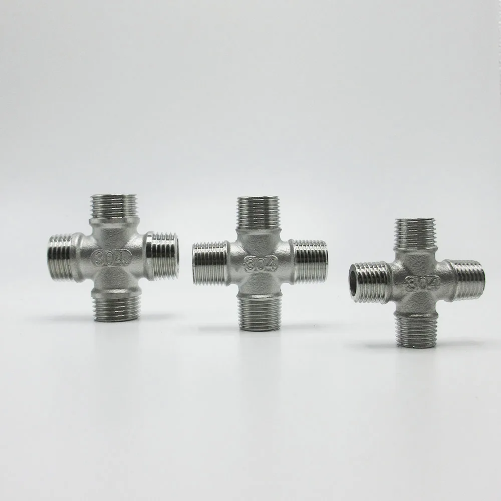 BSP Thread 304 Stainless Steel Male Four-way fitting Connector Pipe Connector Fitting 1/4