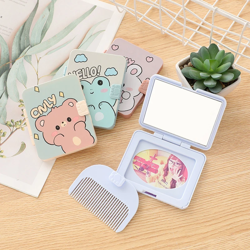 Cartoon Mirror Kawaii Accessories Portable Folding Touch Up Mirror Comb Set Cartoon Fashion Girl Gift