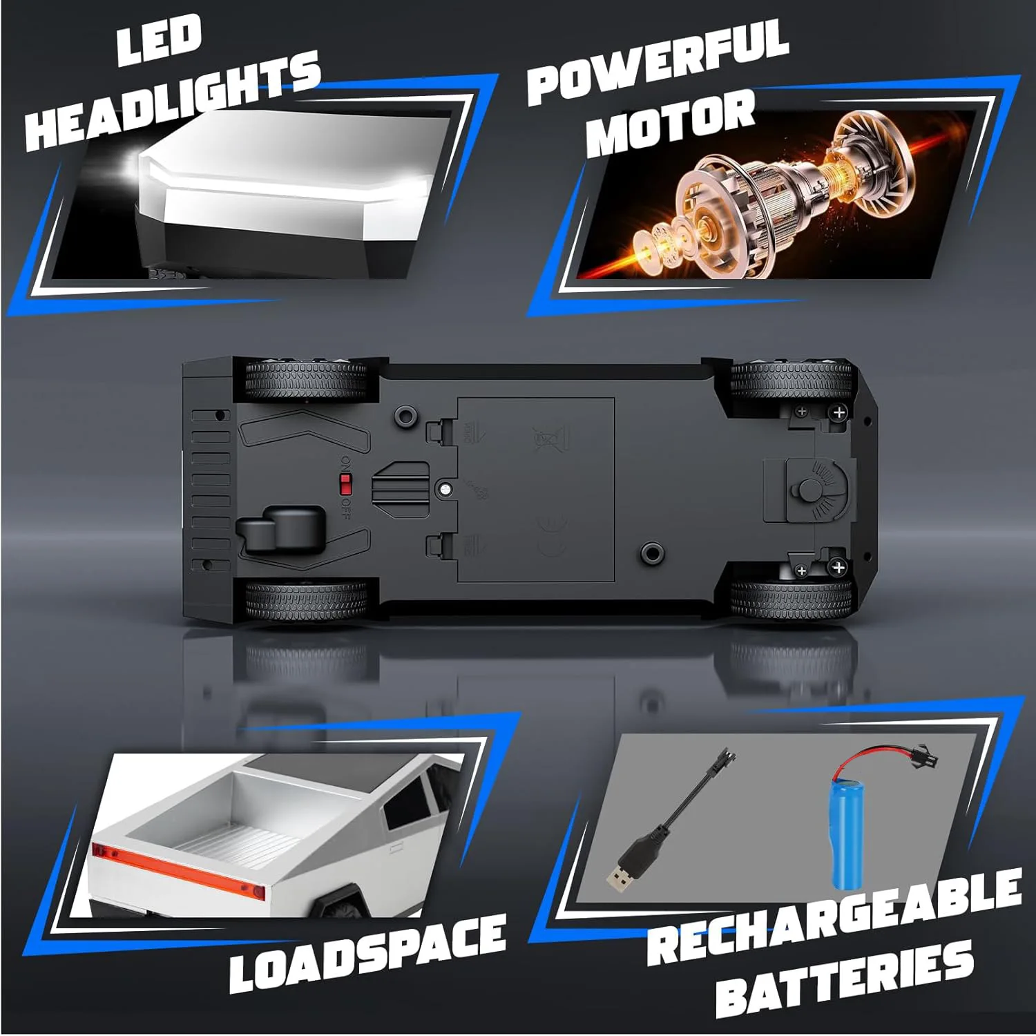 2,4 GHz kabelloser ferngesteuerter Pickup-Truck RC-Auto 4WD Off-Road RC Truck Spielzeug – mit LED-Leuchten – ideales Geschenk für Kinder